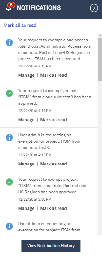 Notifications menu