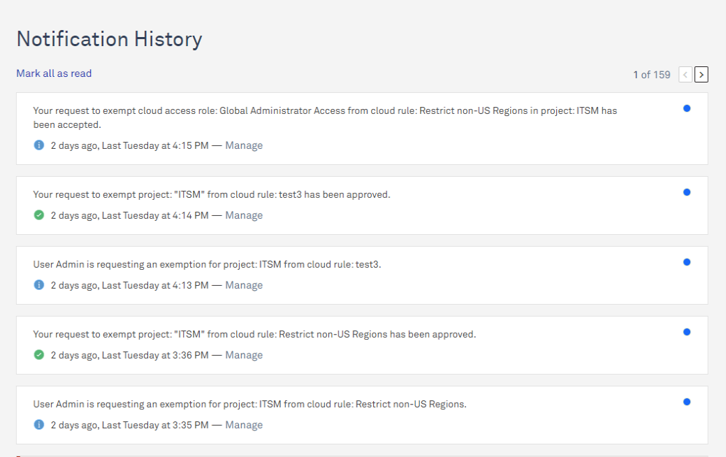 Notifications history