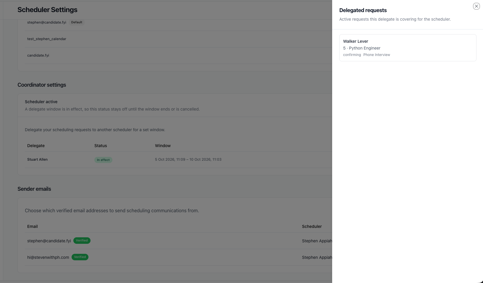 Delegated requests drawer