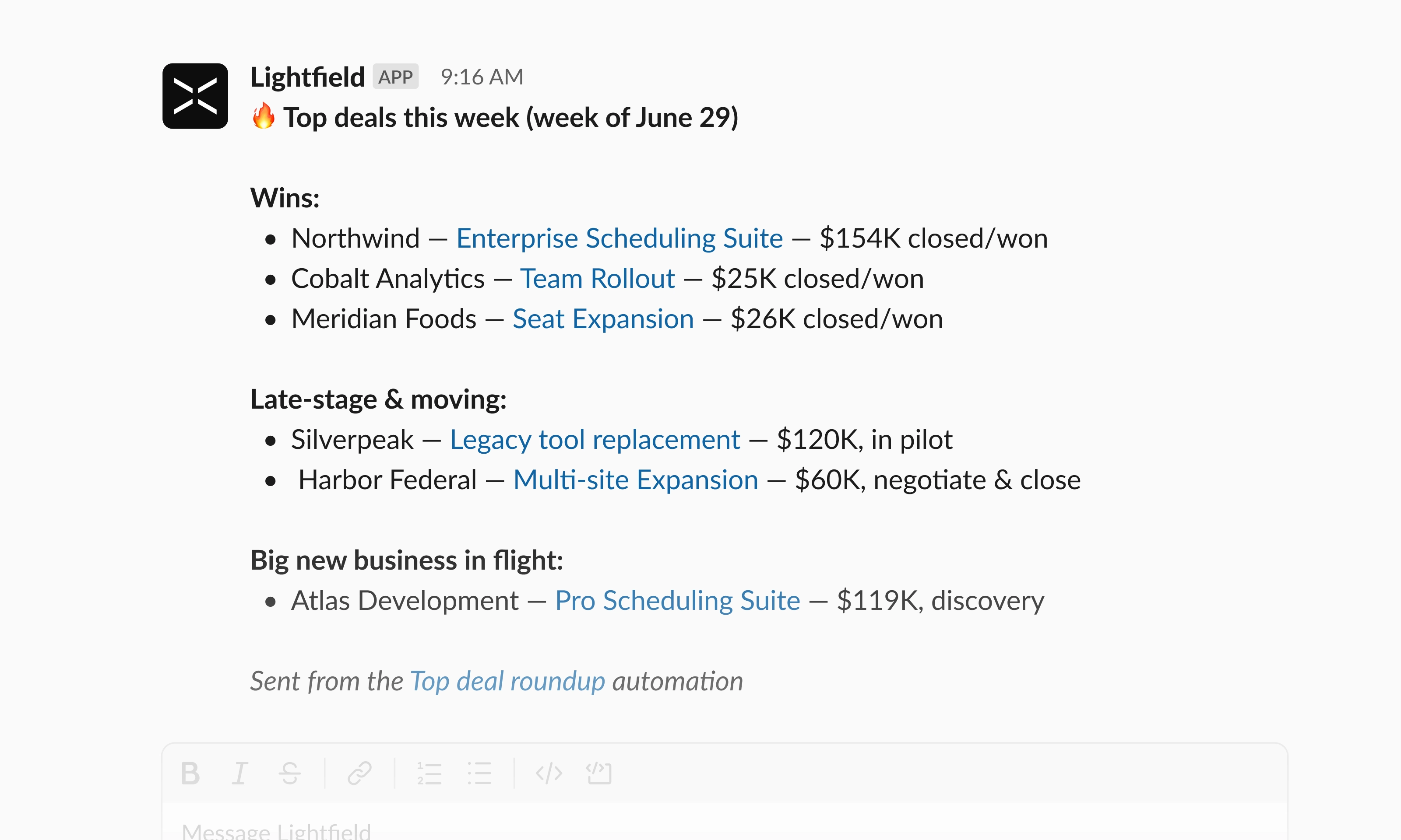 Weekly digests and notifications in Slack