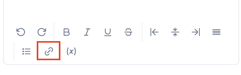 Image of a text editor toolbar showing a highlighted hyperlink attachment icon.