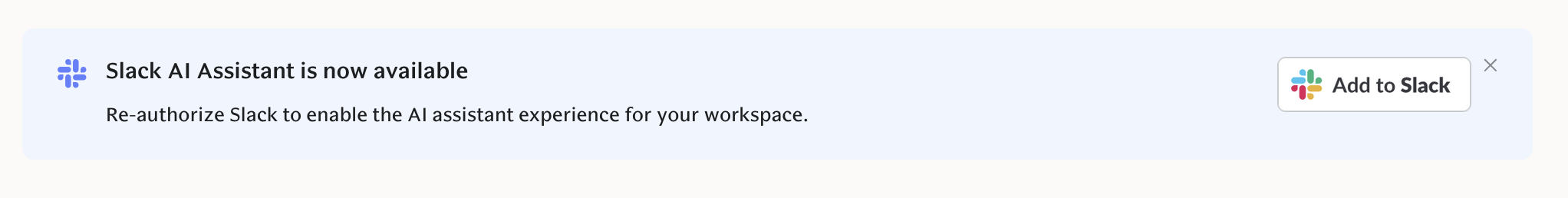 kuva.png Banner prompting the admin to re-authorize Slack.