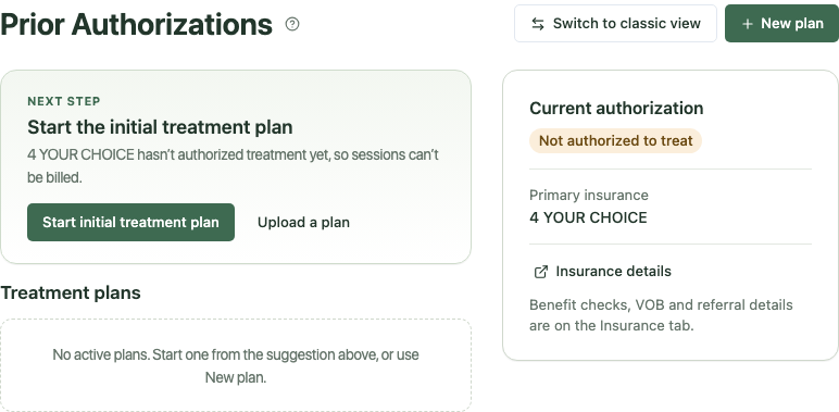 Suggested initial treatment plan in the new Prior Authorizations view