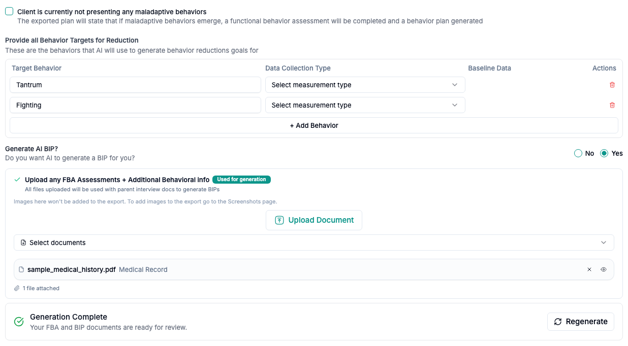 The Behavior Planning step of the treatment plan.