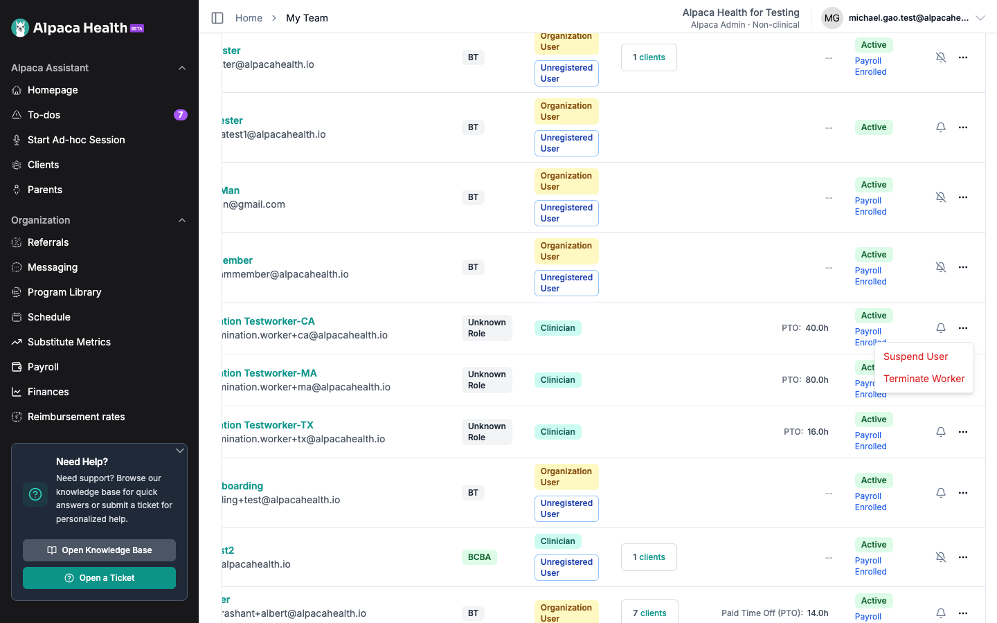 Starting a termination from the Team page
