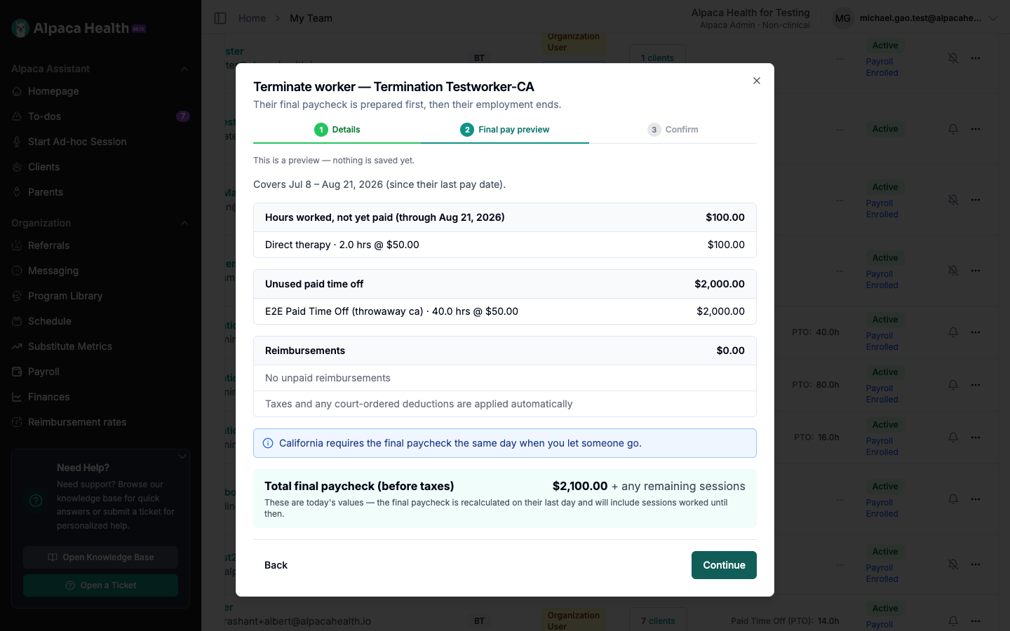 Reviewing the final pay preview
