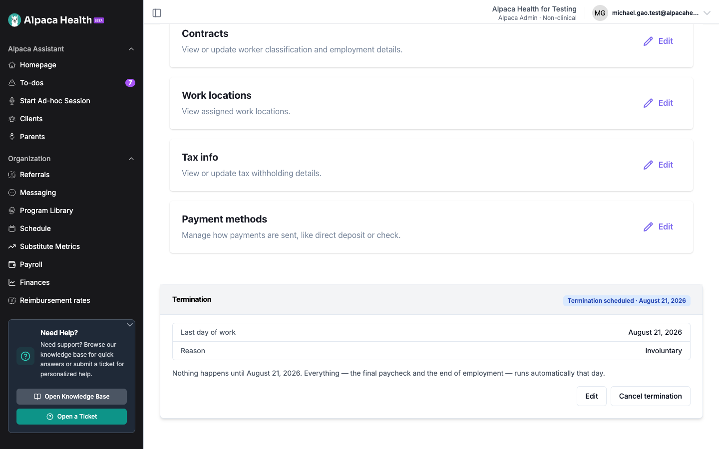 A scheduled termination on the worker's profile