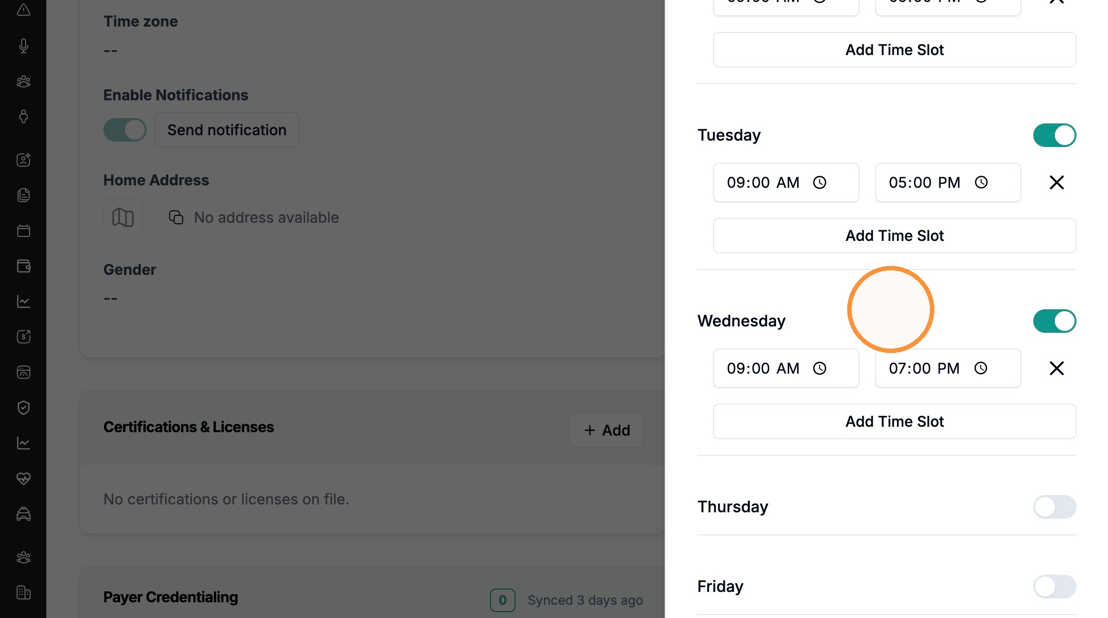 Editing an end time within the availability editor