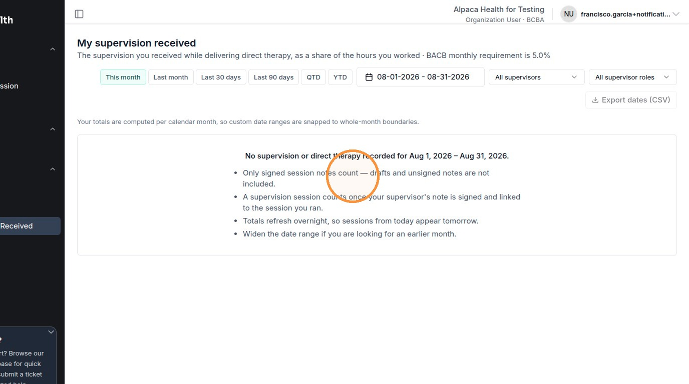 The My supervision received page, with the period controls and the rules for what counts toward your ratio.