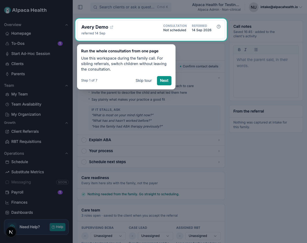 Guided Consultation walkthrough highlighting the consultation workspace