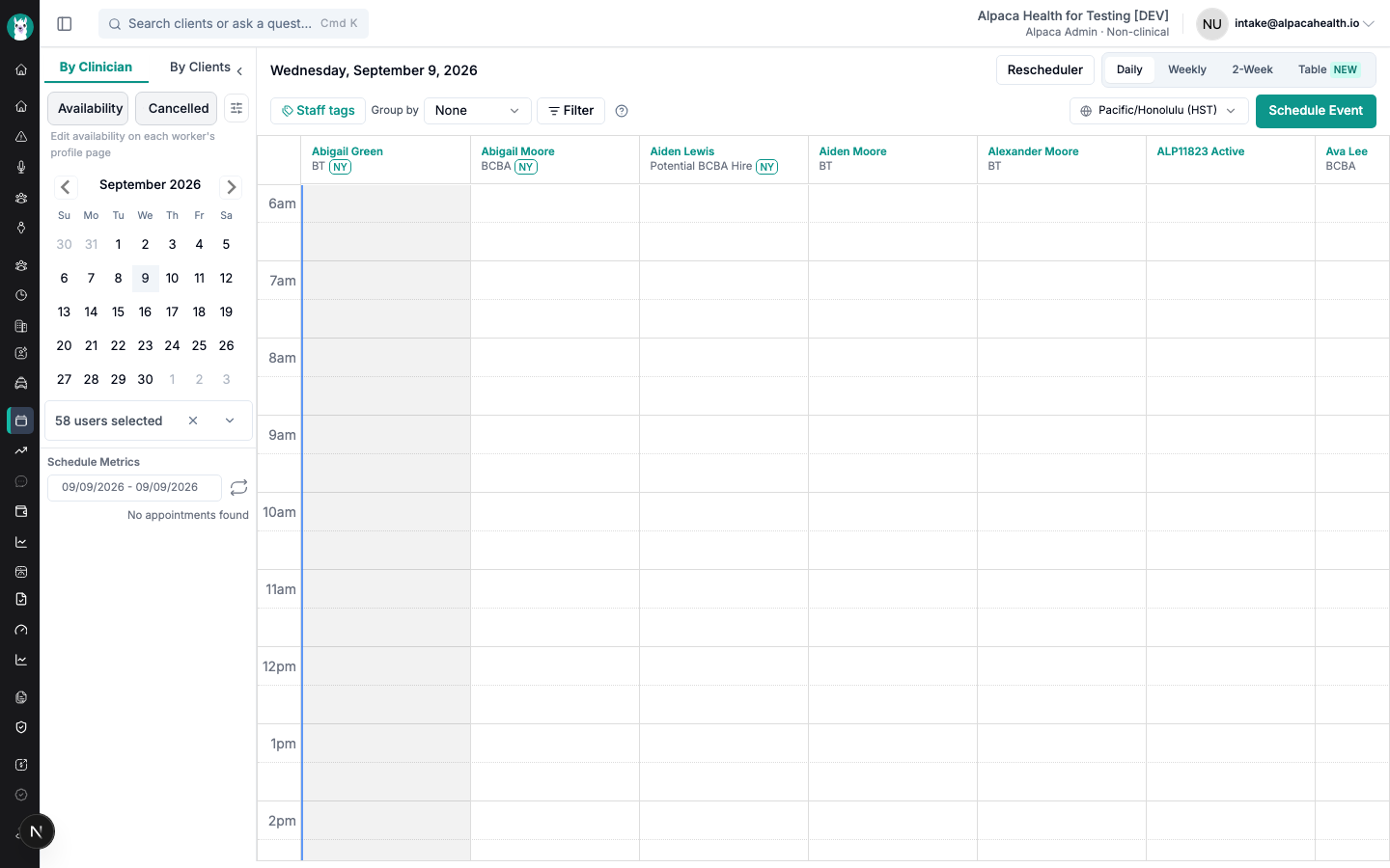 Staff tags, Group by, and Filter in the Schedule top bar