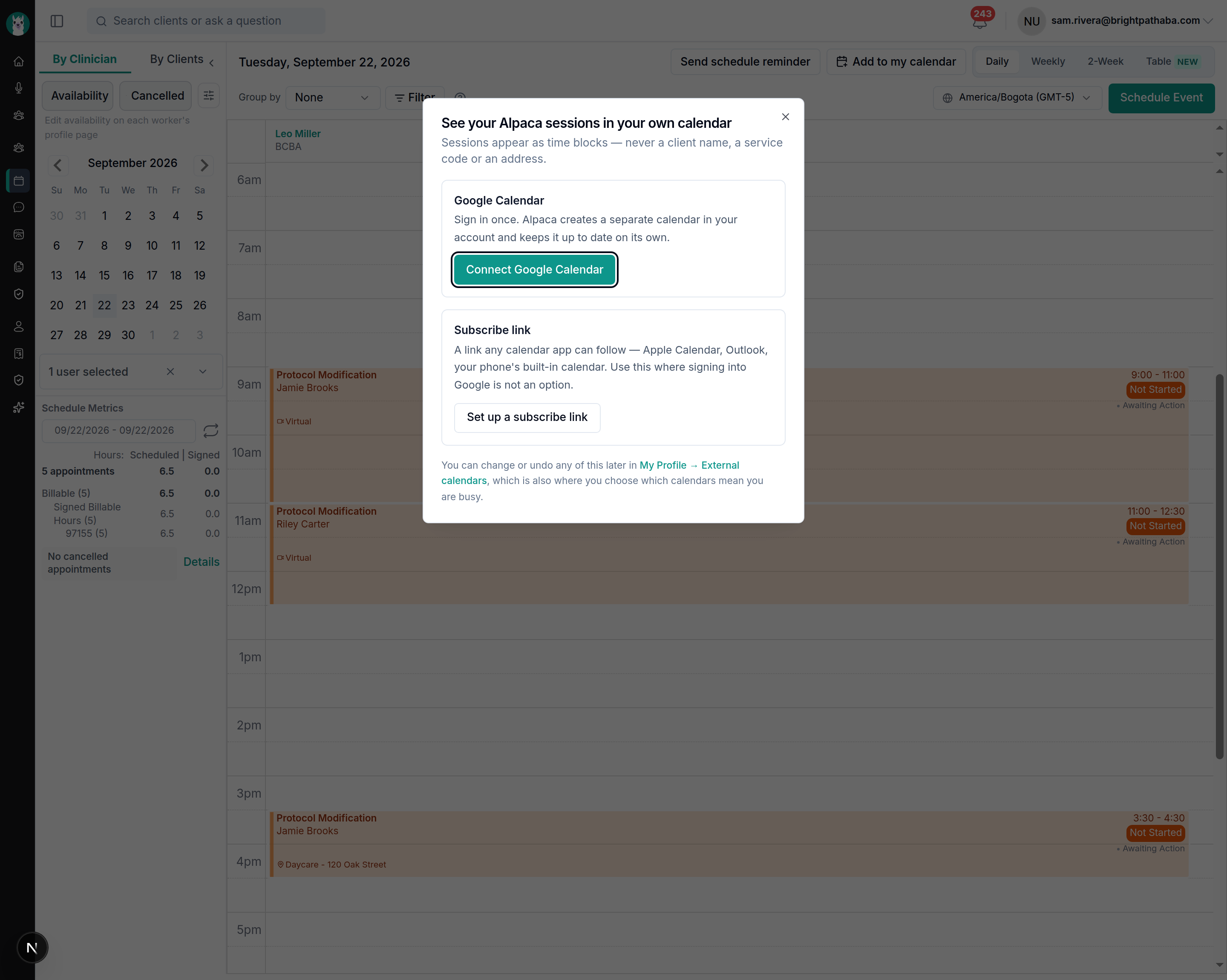 The Schedule toolbar's Add to my calendar button, with the chooser open over the day view