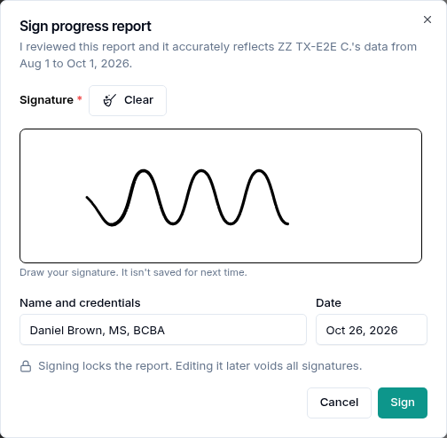 The BCBA signs the report