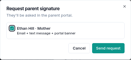 Requesting the parent's signature