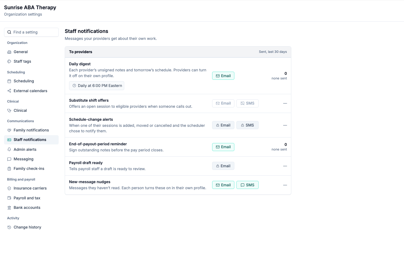 The Staff notifications section