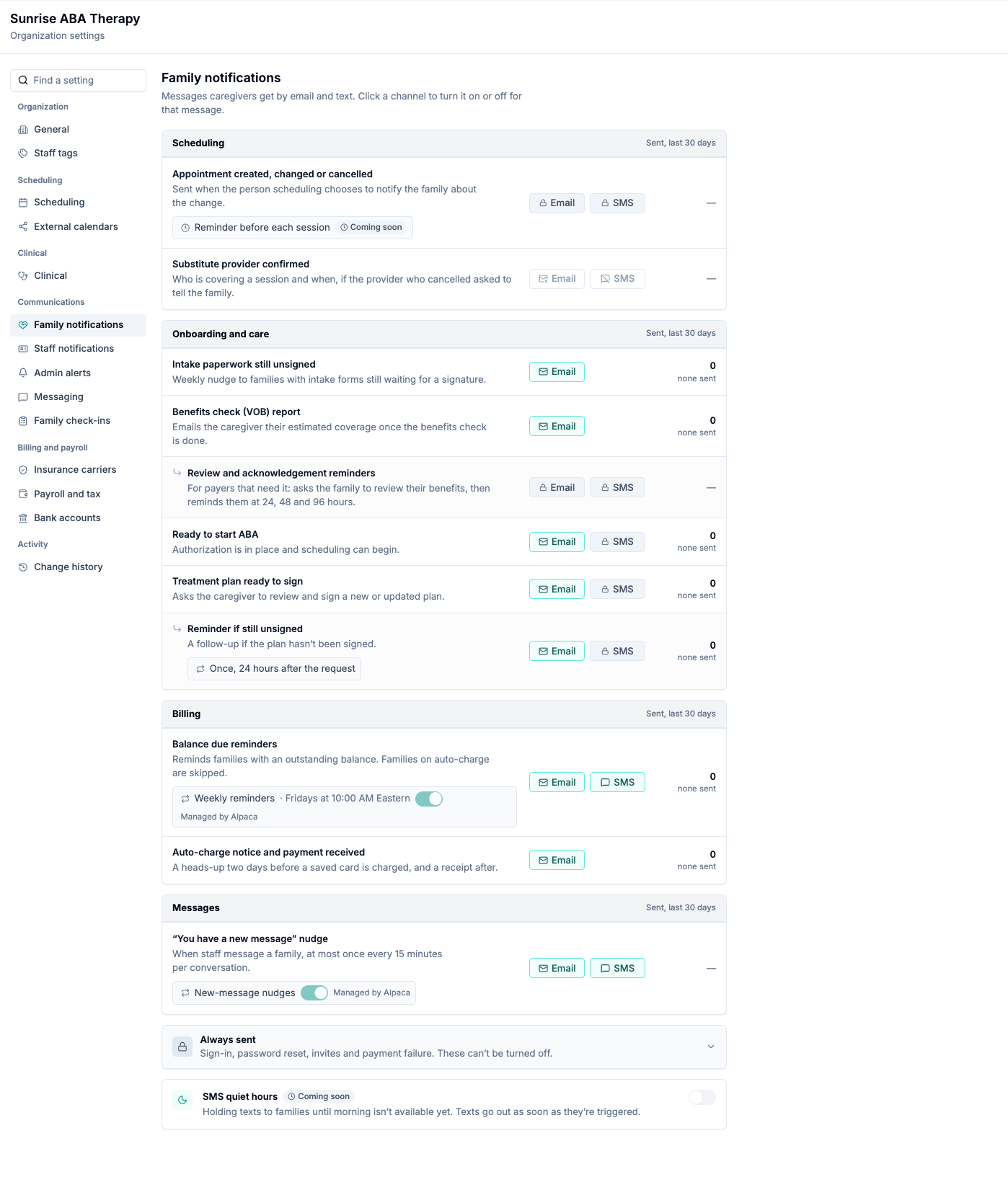 The Family notifications section
