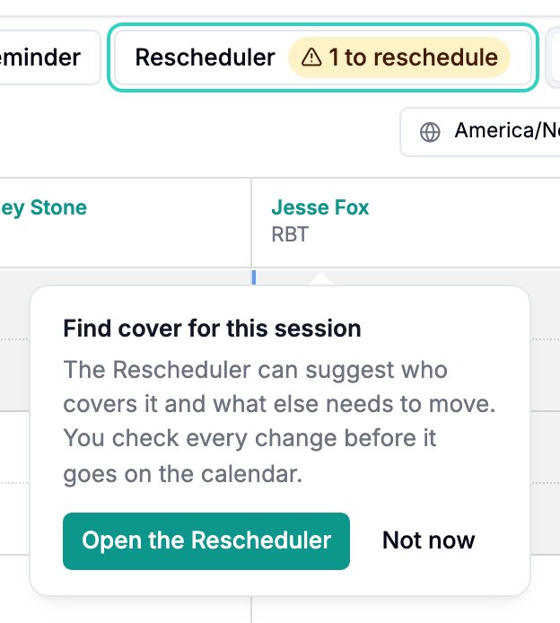 Find cover for this session prompt on the Rescheduler button