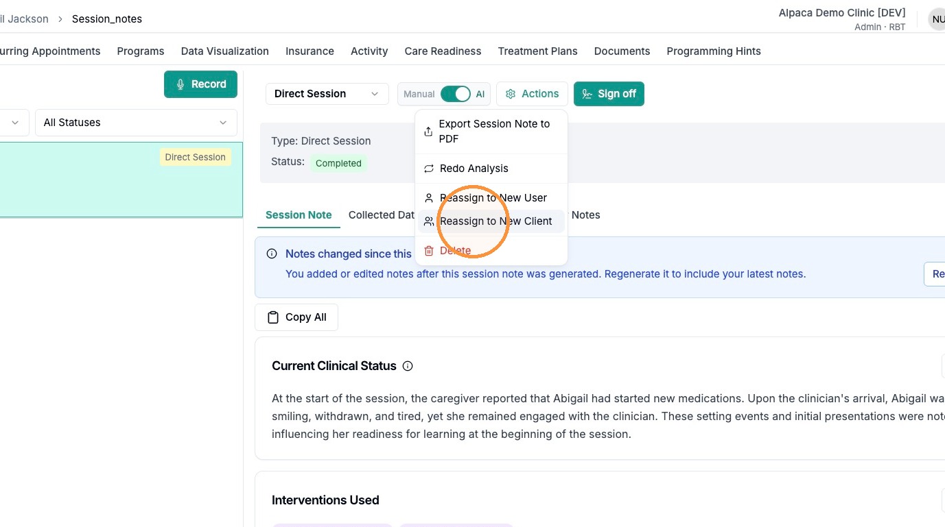 Click Reassign to New Client