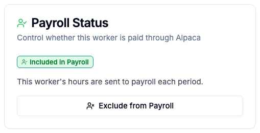 The Payroll Status card on a worker's profile.