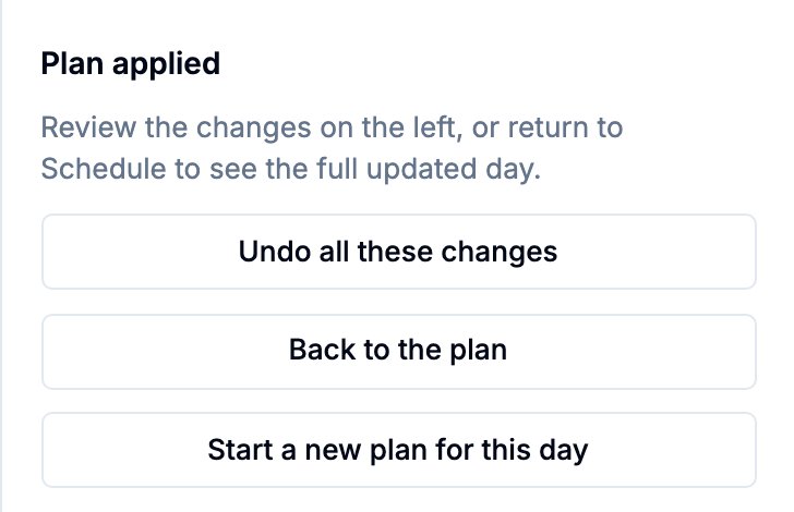 Plan applied panel with Undo all these changes