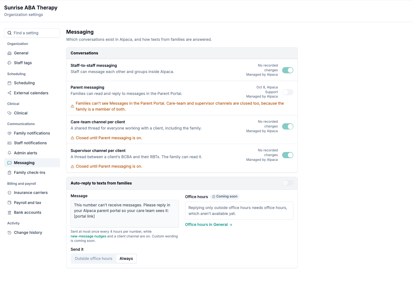 The Messaging section