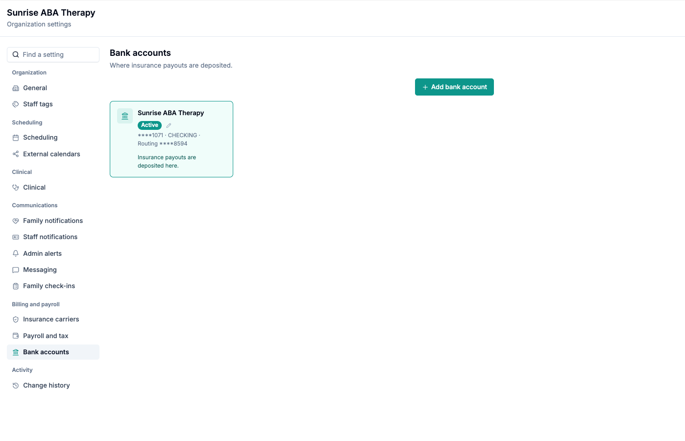 The Bank accounts section
