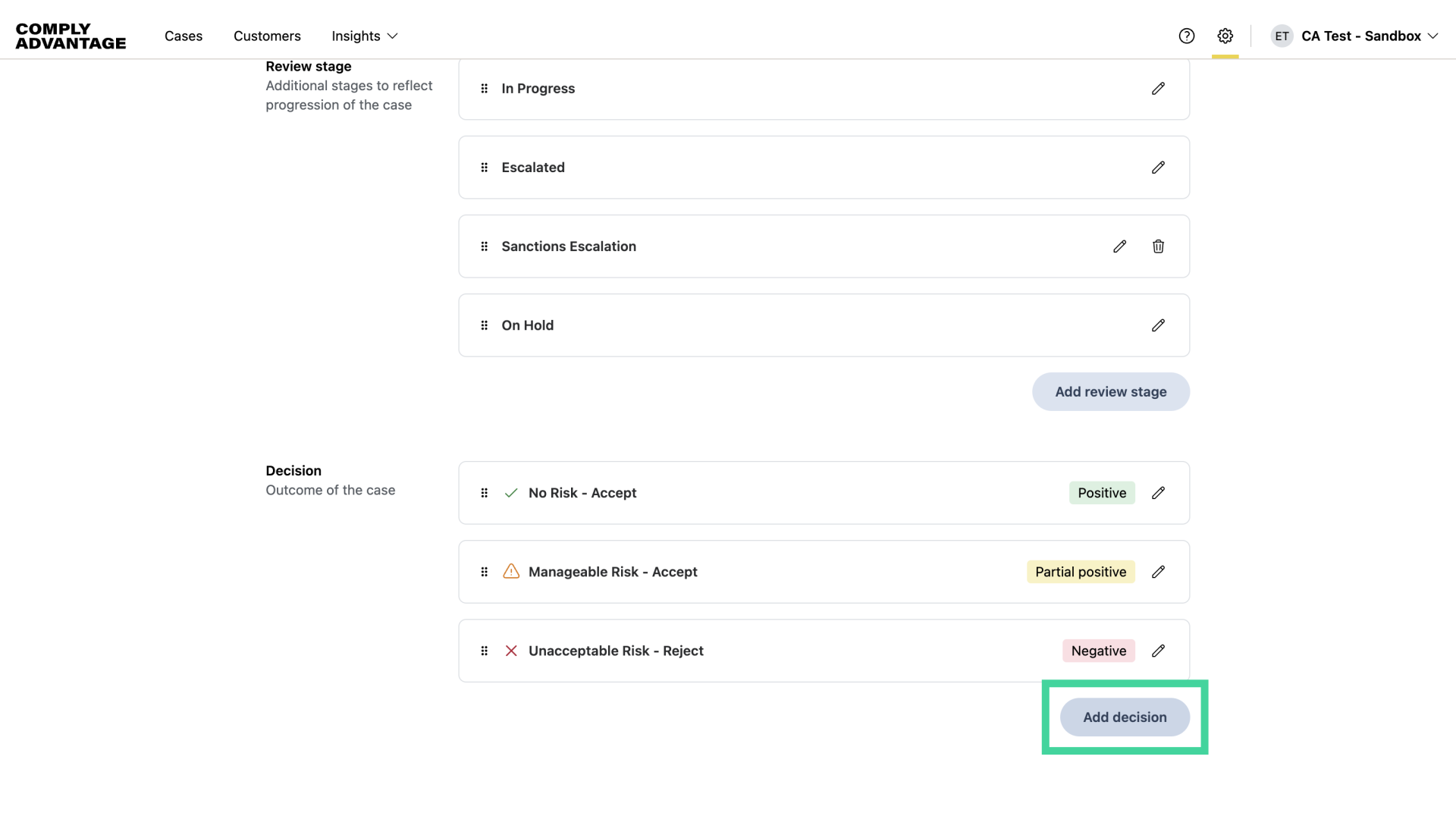 Click 'Add decision'