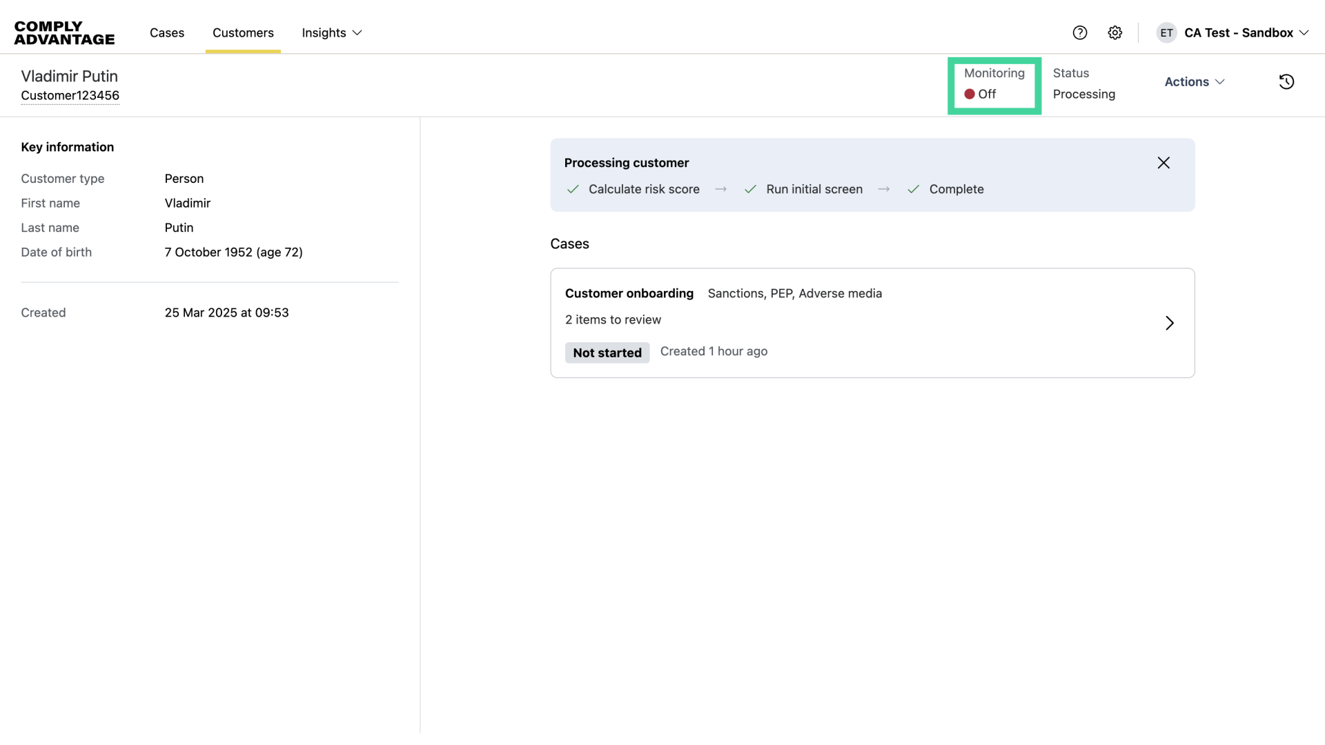 Ongoing Monitoring Status