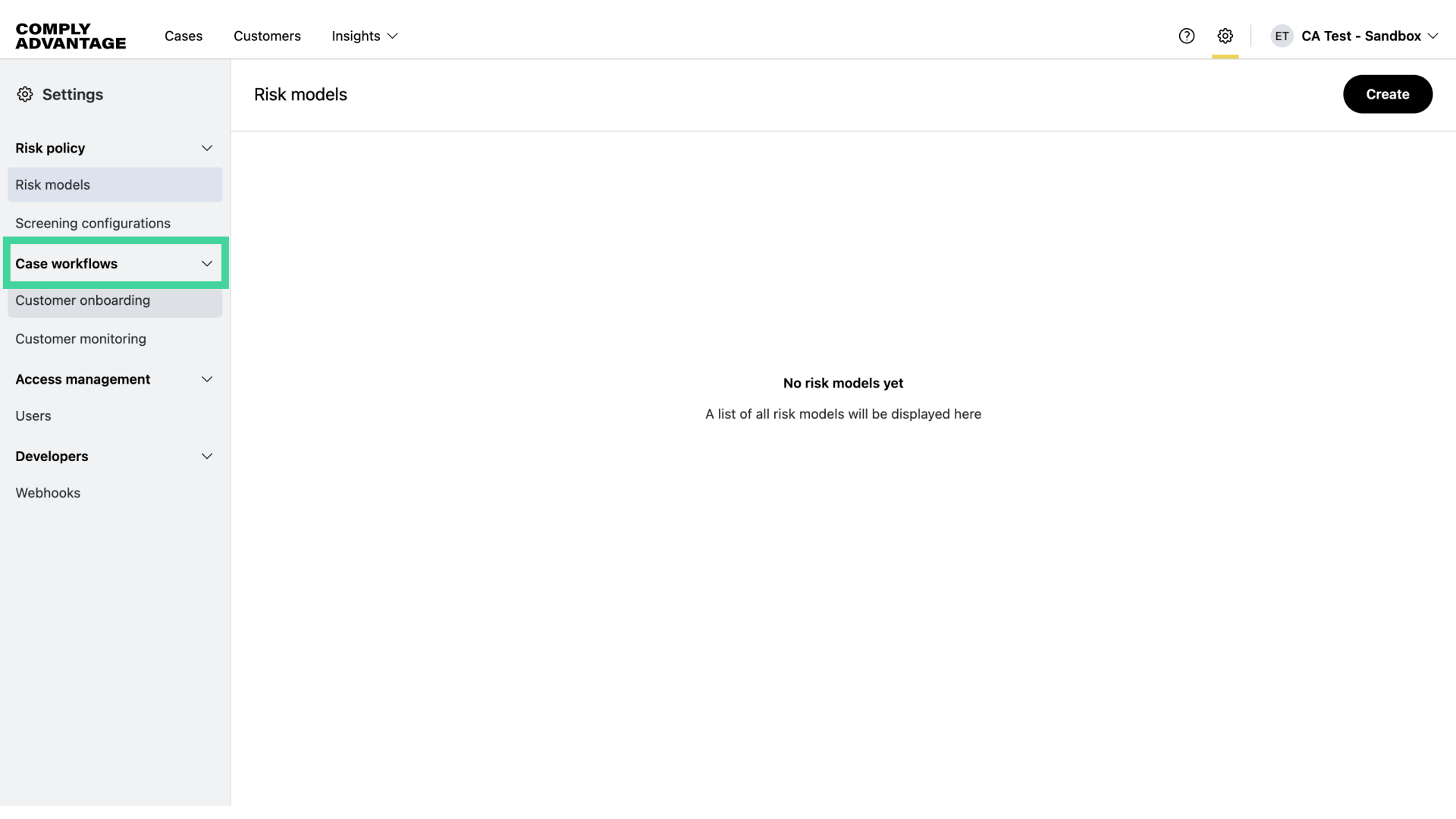 Navigate to the 'Case workflows' section
