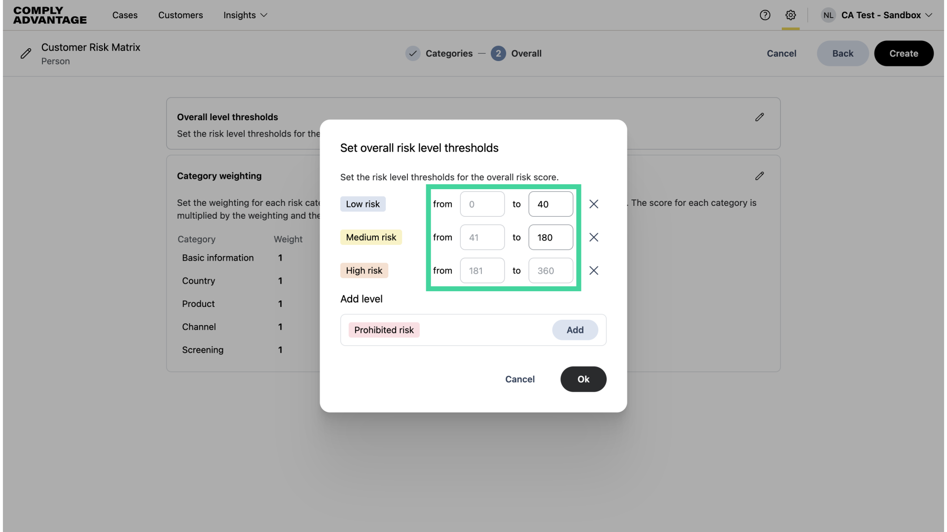 Enter threshold numbers