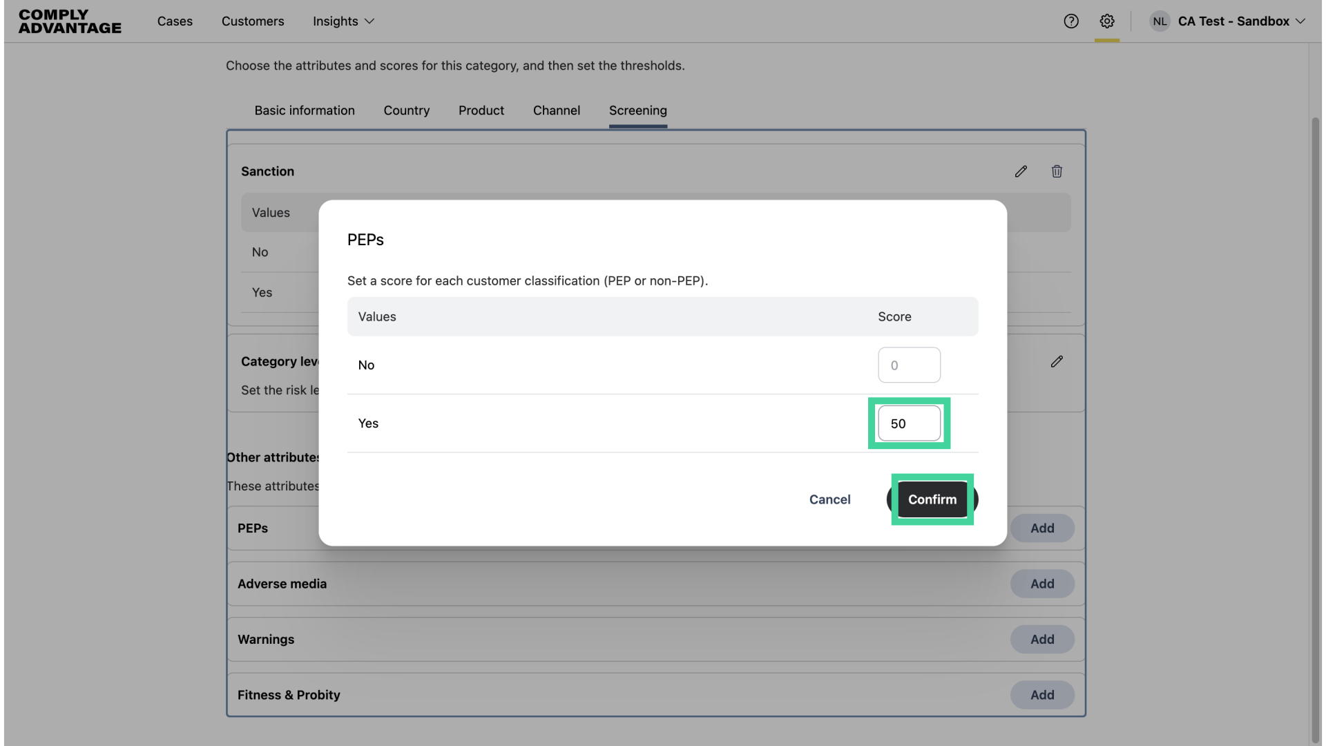 Add score and click 'Confirm'