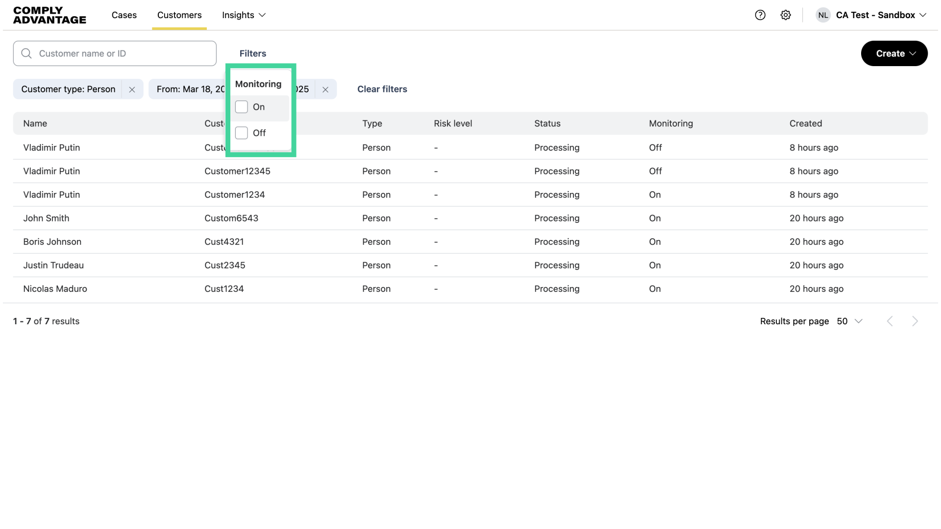 Select 'On' or 'Off'