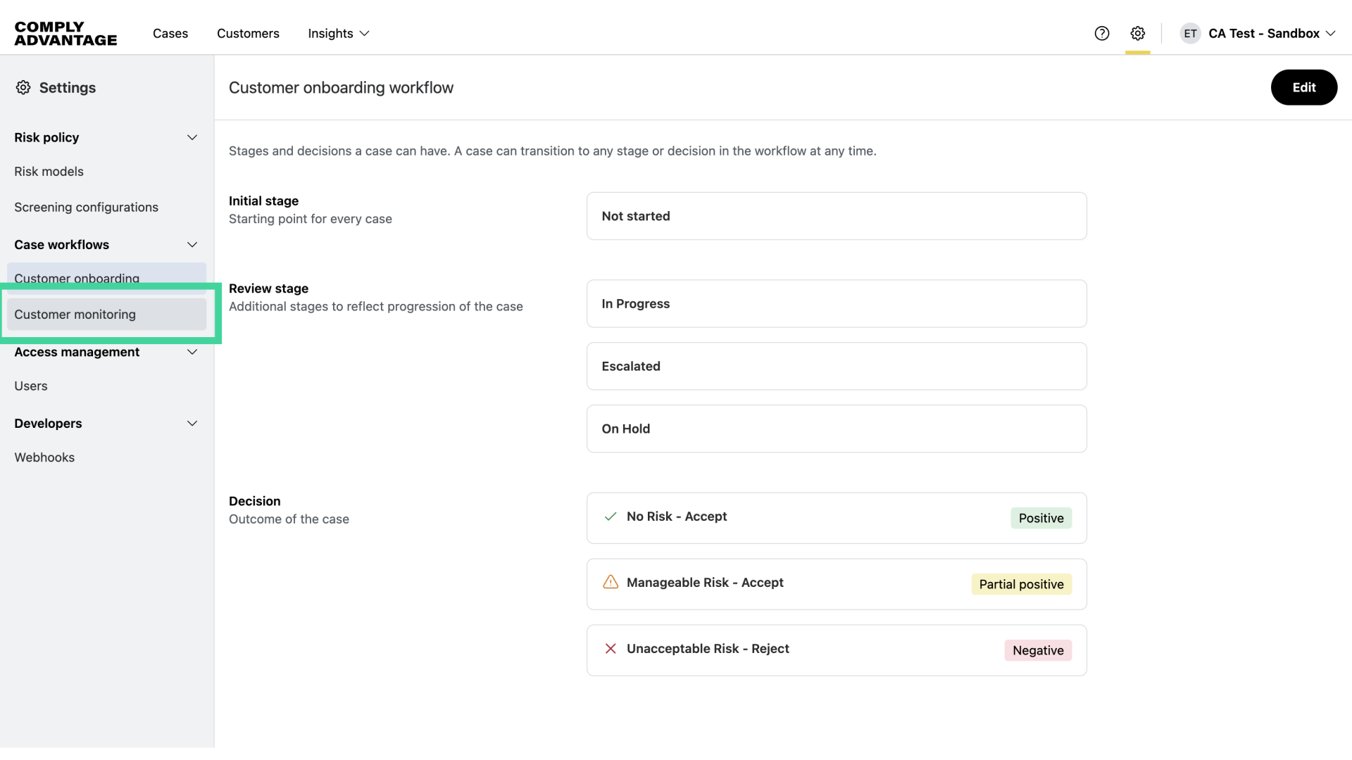 Click 'Customer monitoring'