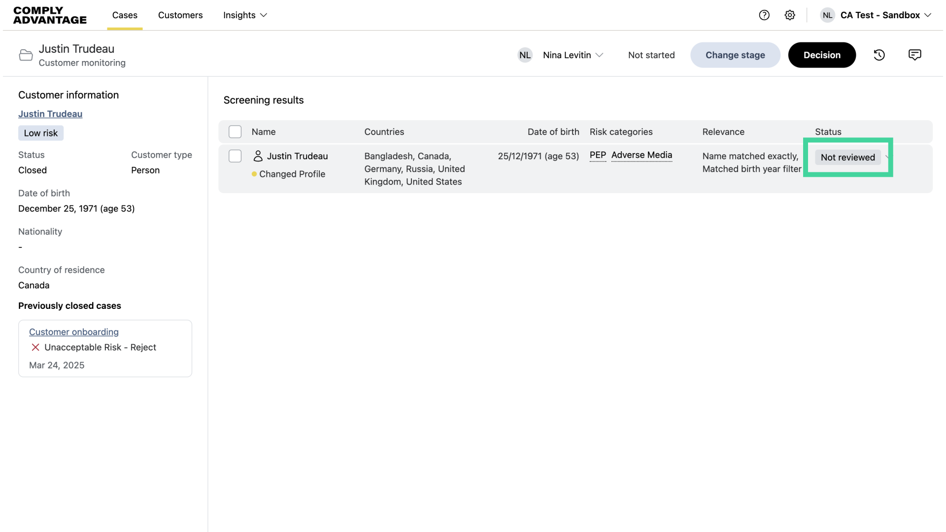 Click 'Not reviewed'
