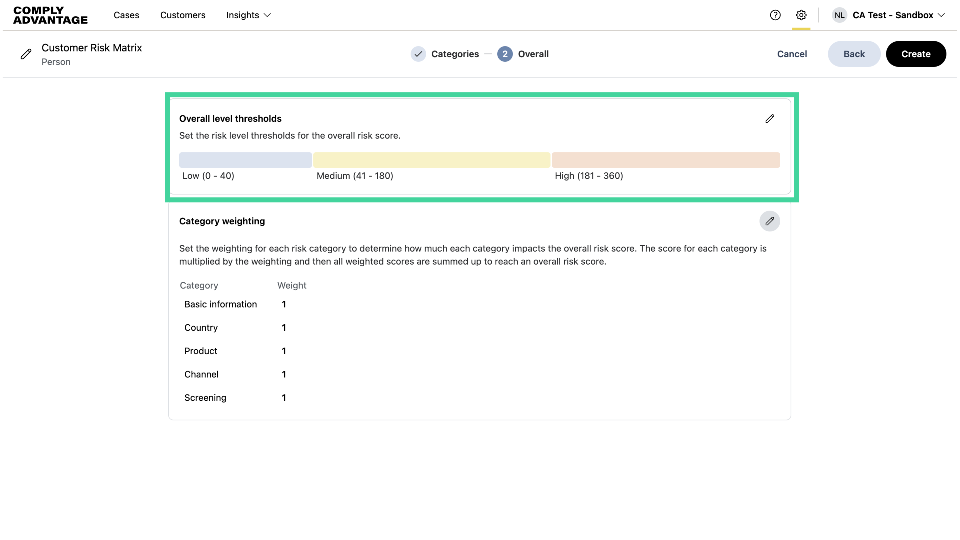 See overall risk level thresholds displayed