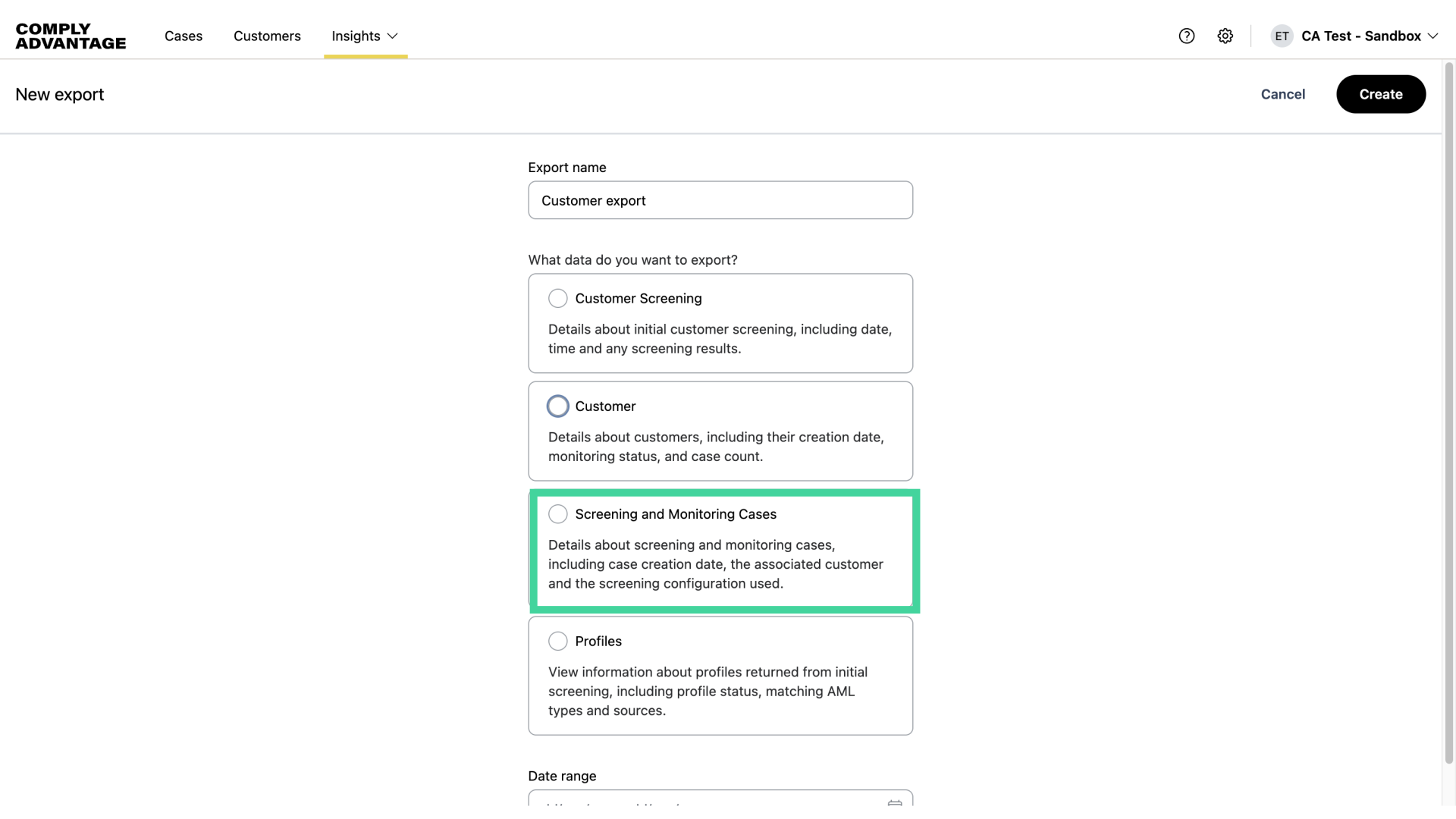 Screening and Monitoring Cases Export