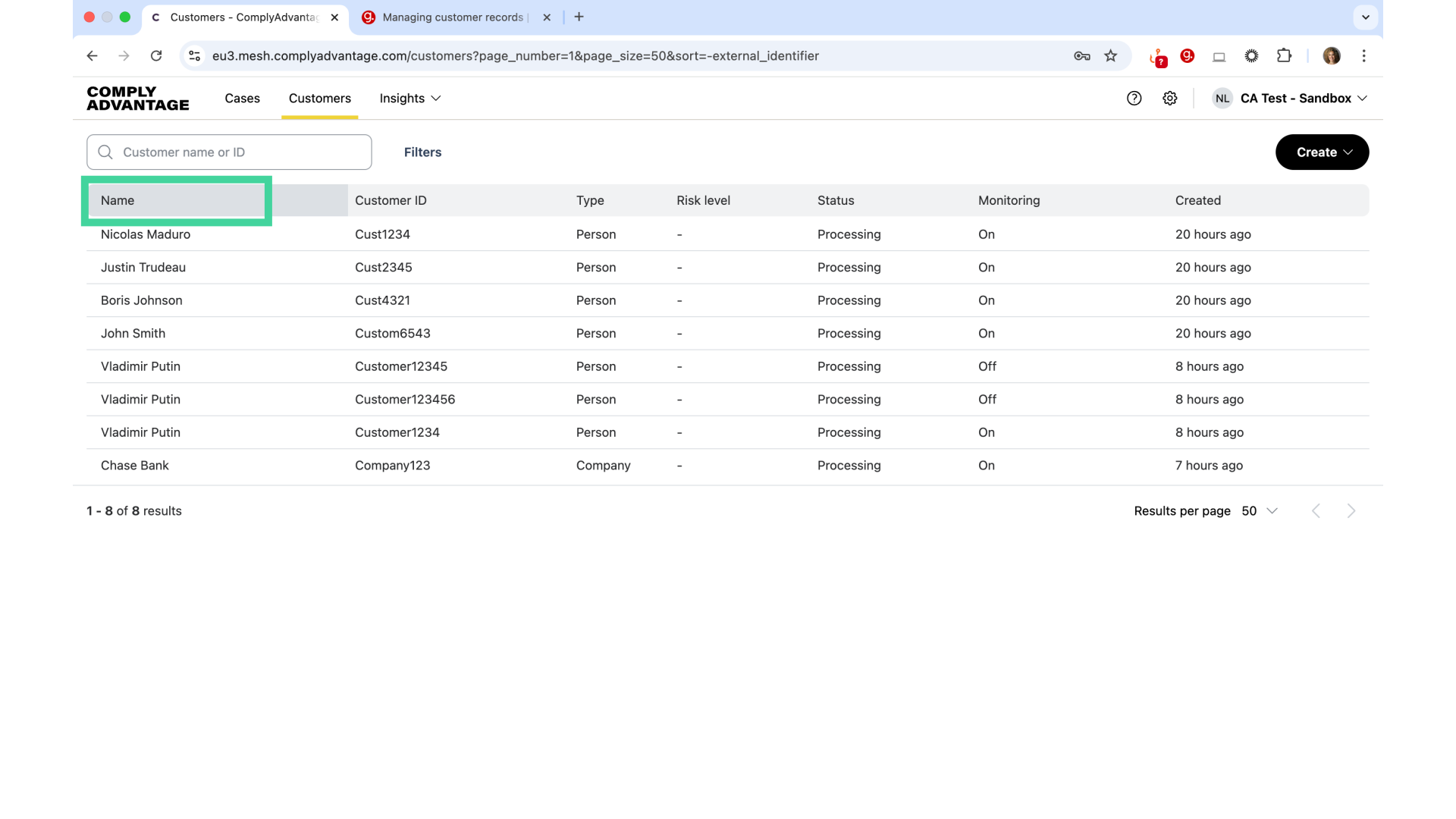 Sort by column header