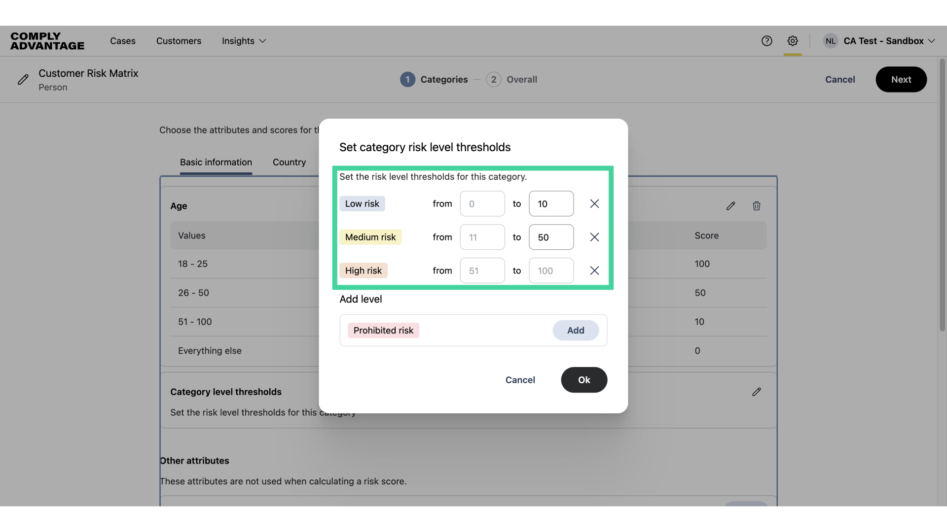 Enter threshold numbers