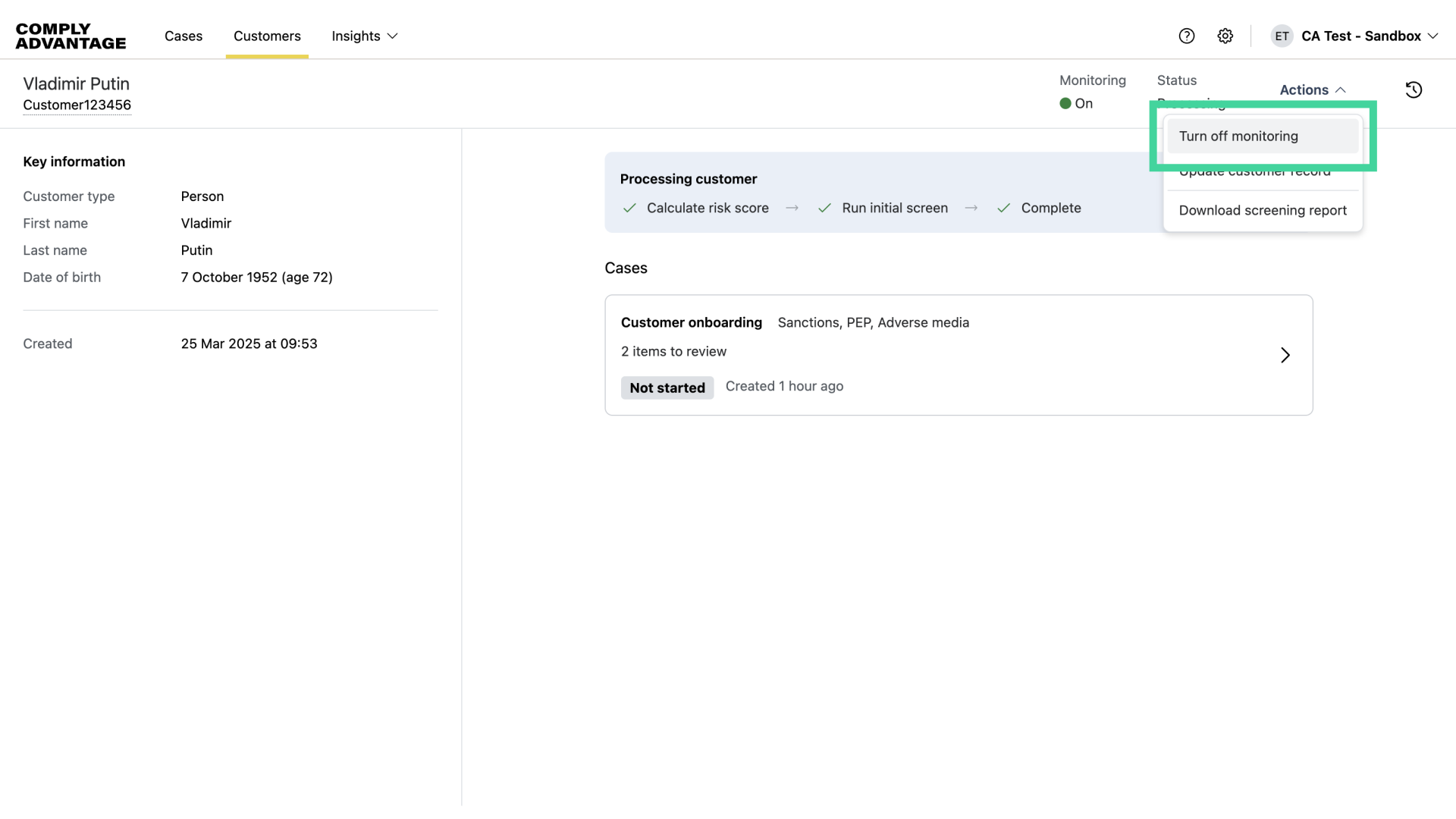 Click 'Turn off monitoring'