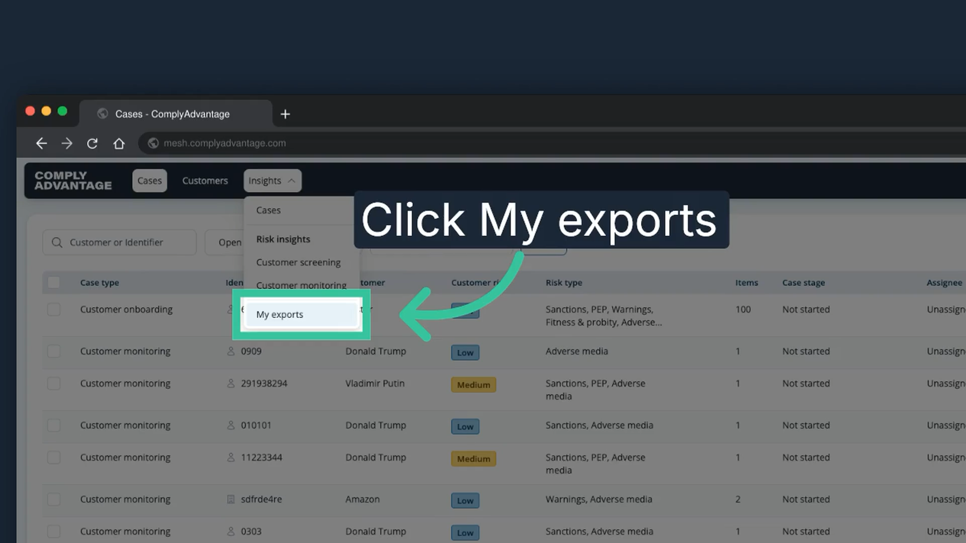 The Insights menu open with