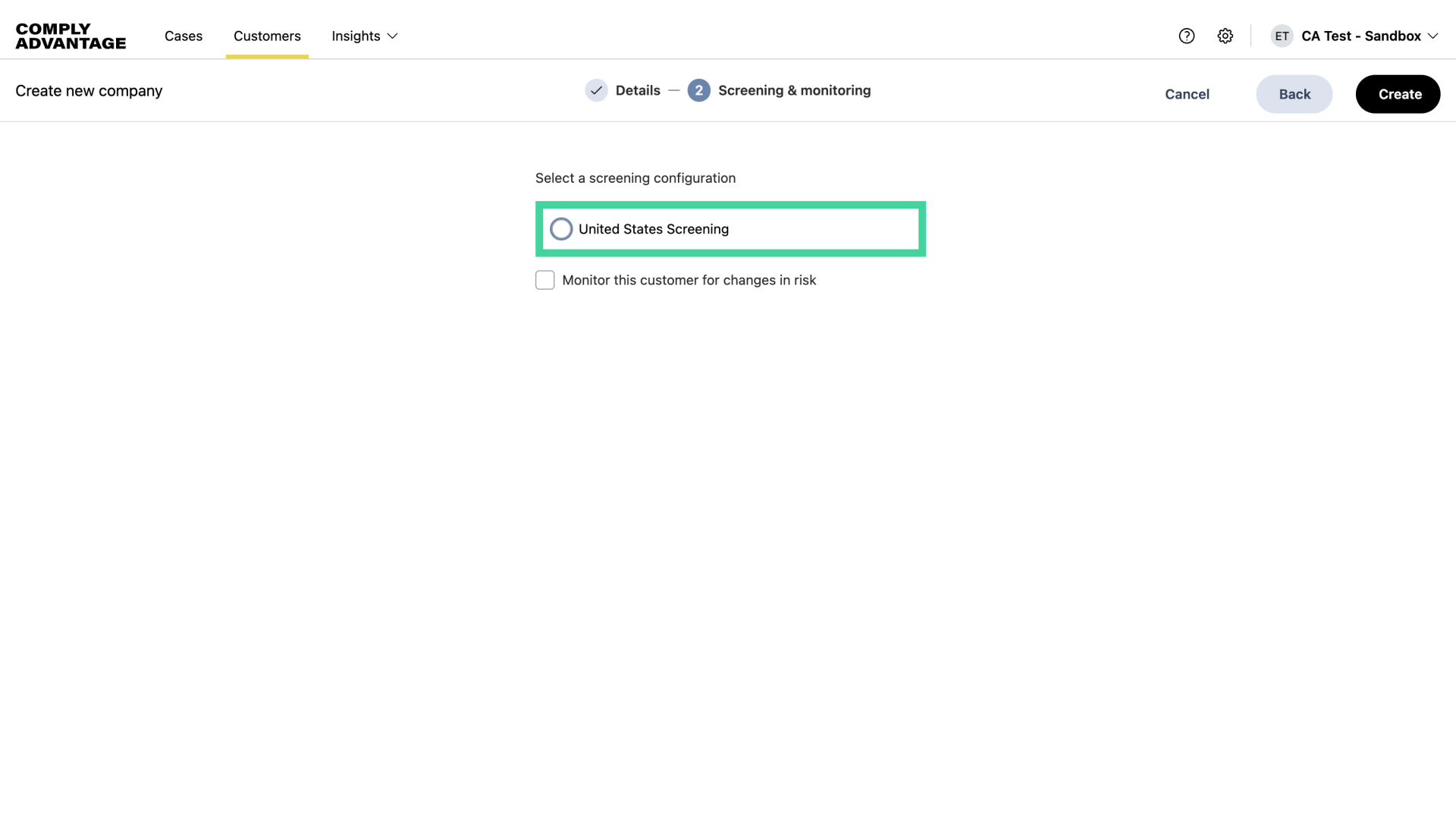 Select a Screening Configuration