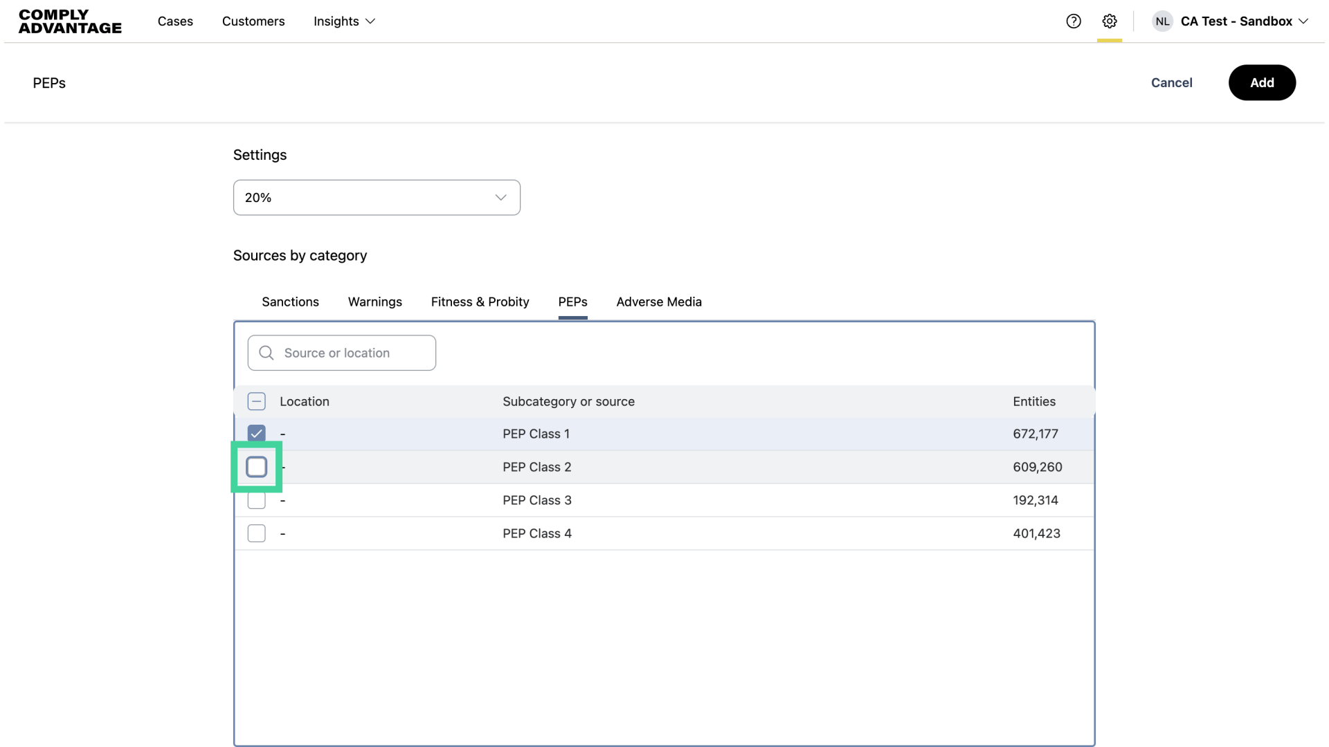 Select subcategories
