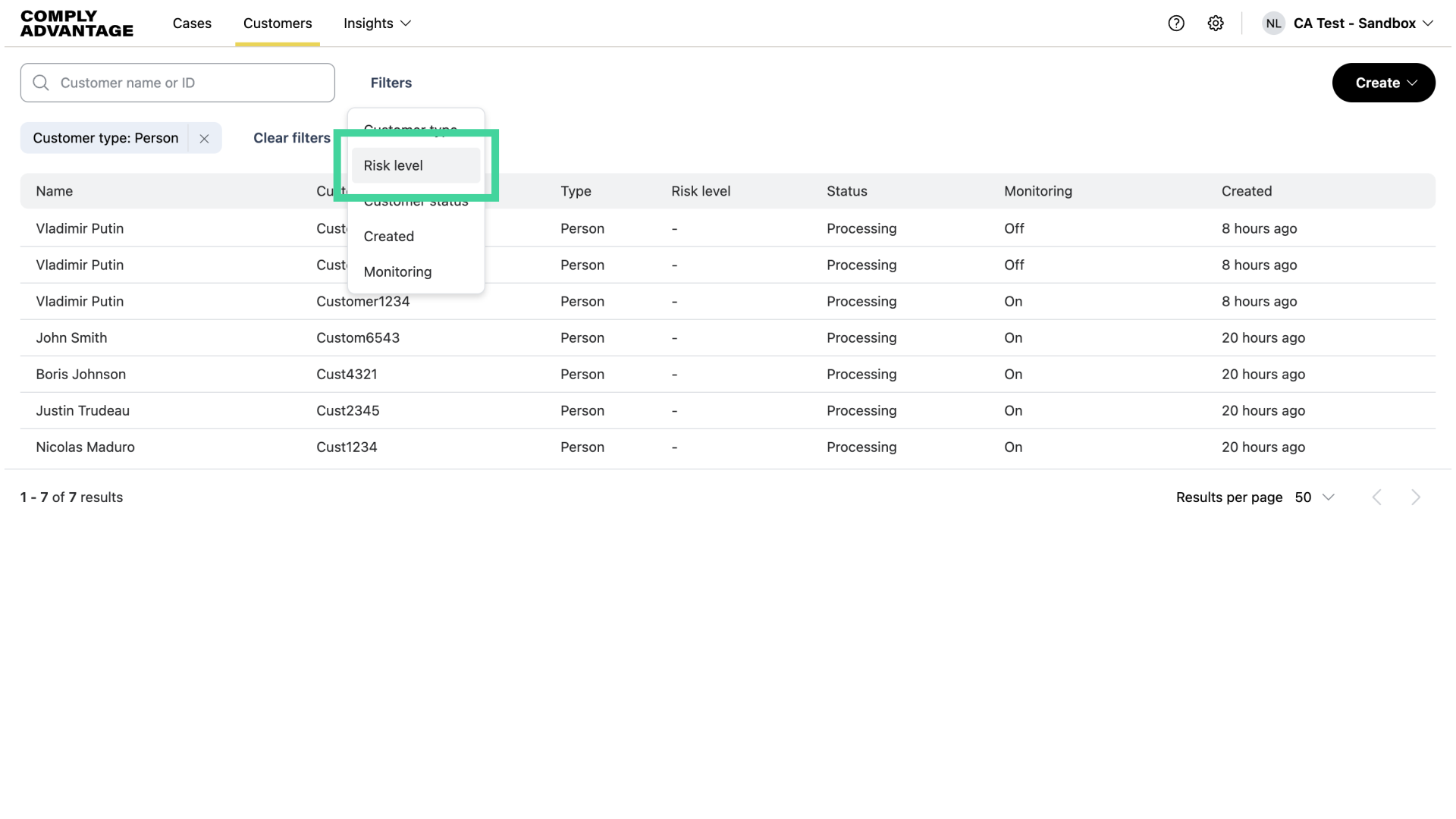 Filter by 'Risk level'