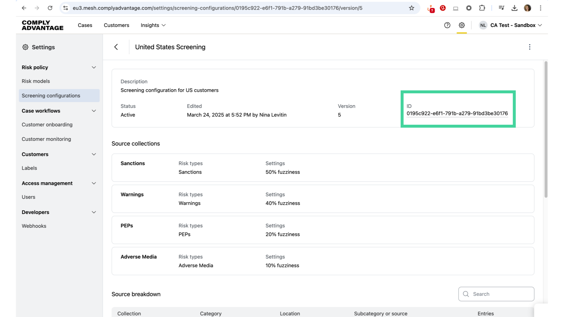 Where is the screening configuration ID?
