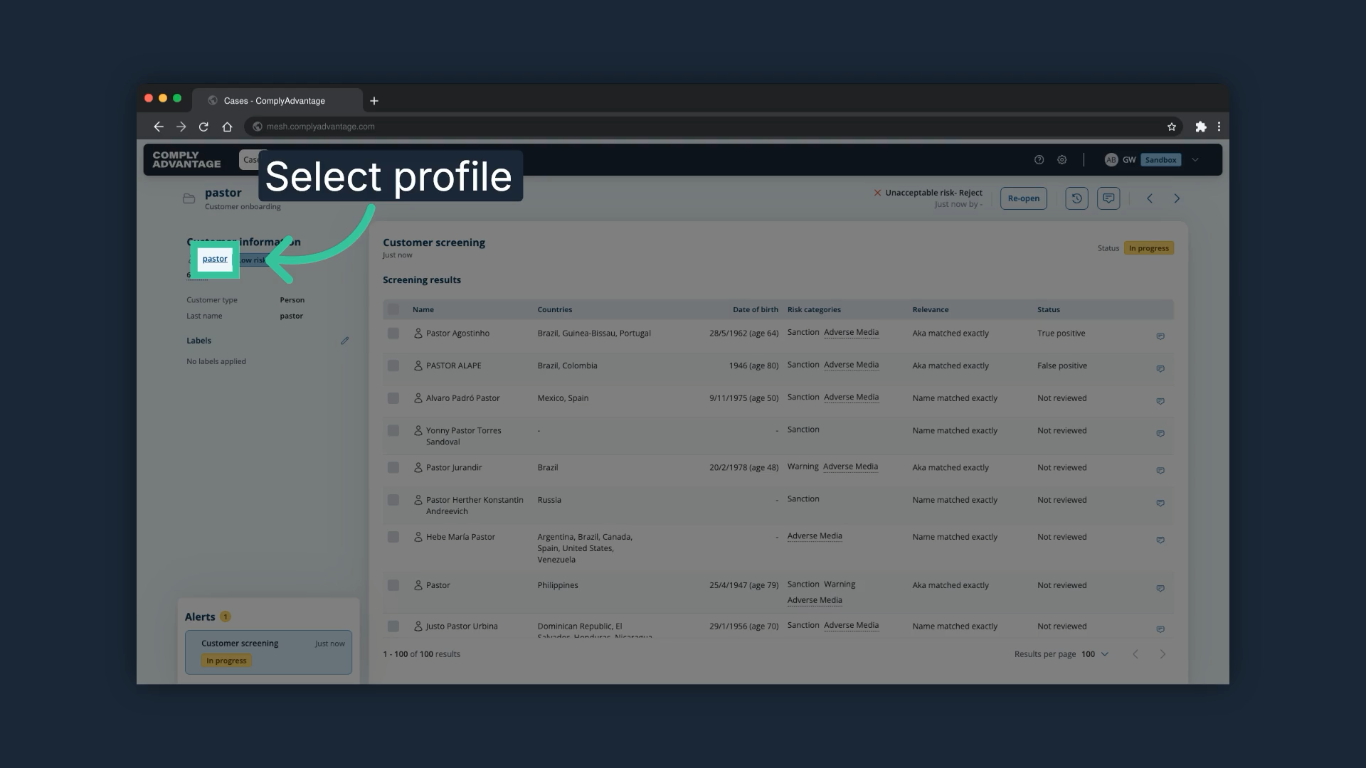 The customer name link highlighted in the Customer information panel of the closed case