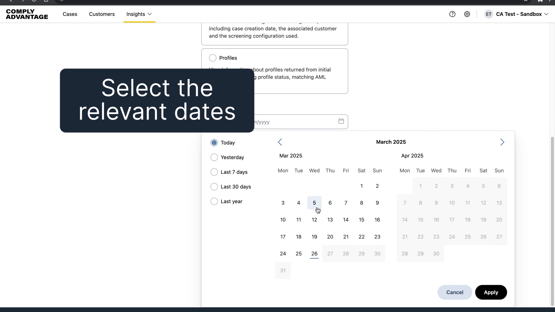 Select the relevant dates