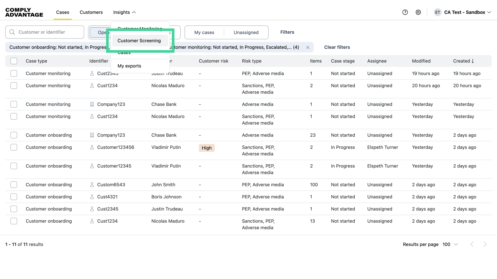 Click 'Customer Screening'