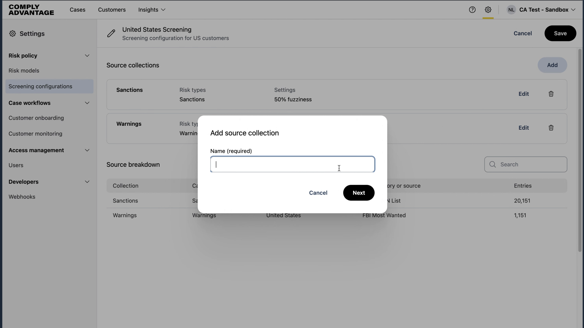 Fill in the name of your third screening configuration