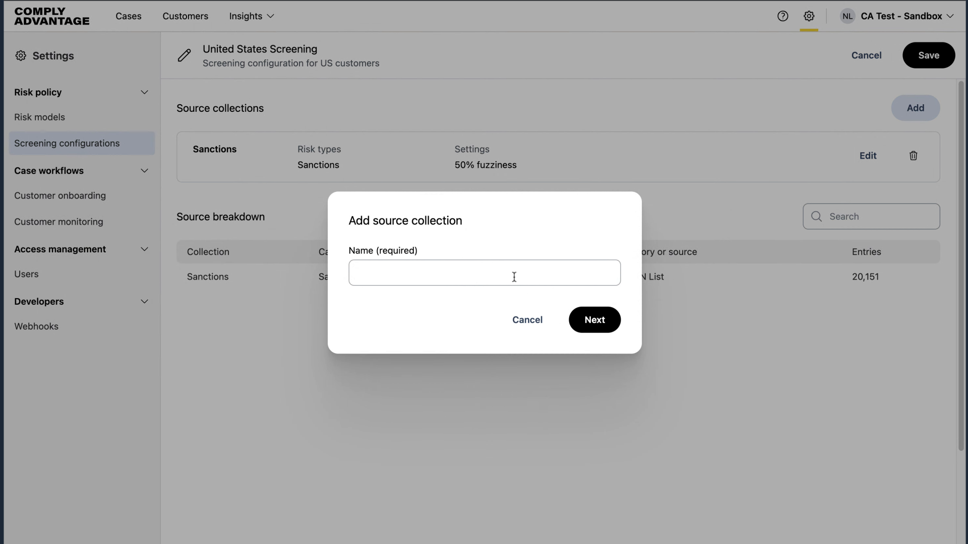 Enter the name of your second Screening Configuration