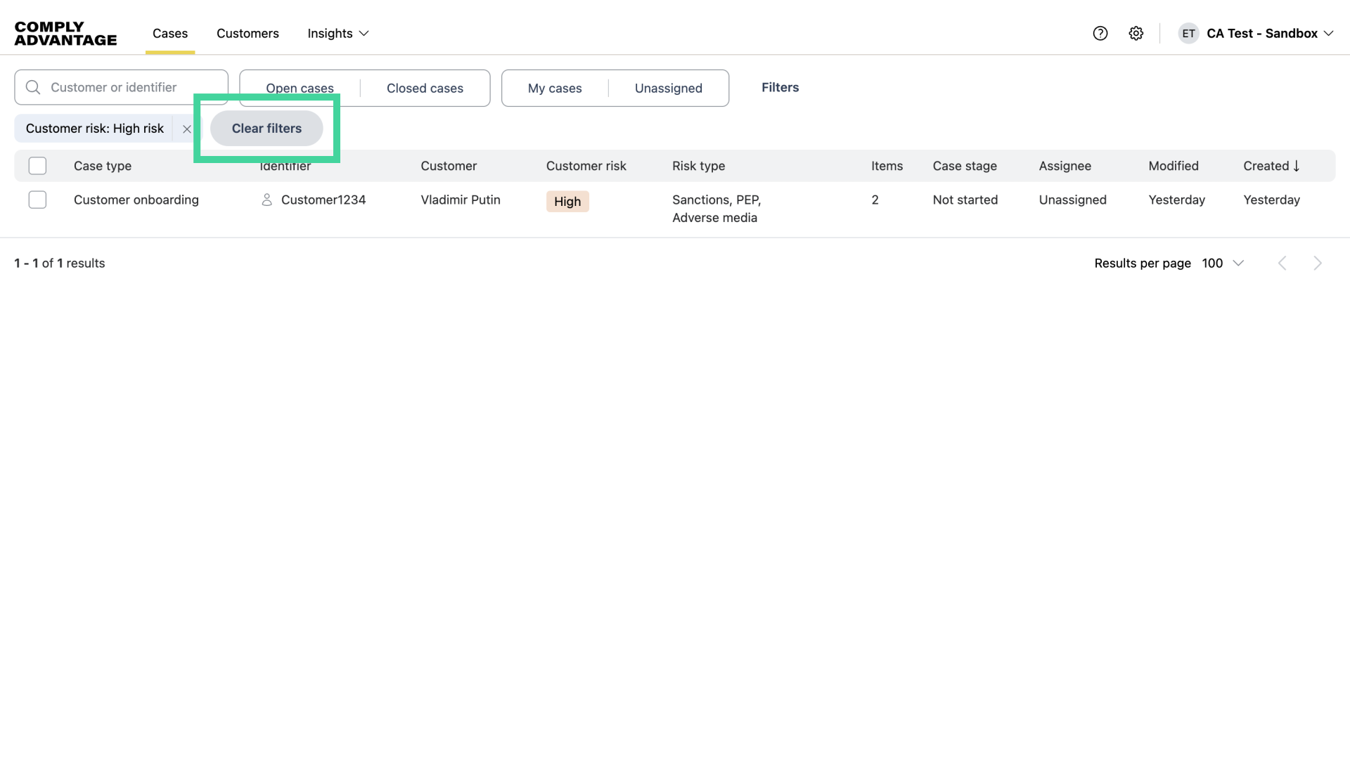Click 'Clear filters'